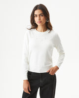 Women's Stone Embellished Crew Neck Sweater in Viscose-Polyamide Blend, Majestic - 2