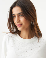 Women's Stone Embellished Crew Neck Sweater in Viscose-Polyamide Blend, Majestic - 4