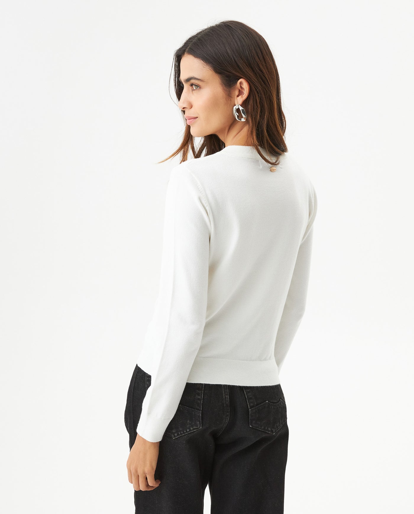 Women's Stone Embellished Crew Neck Sweater in Viscose-Polyamide Blend, Majestic - 5