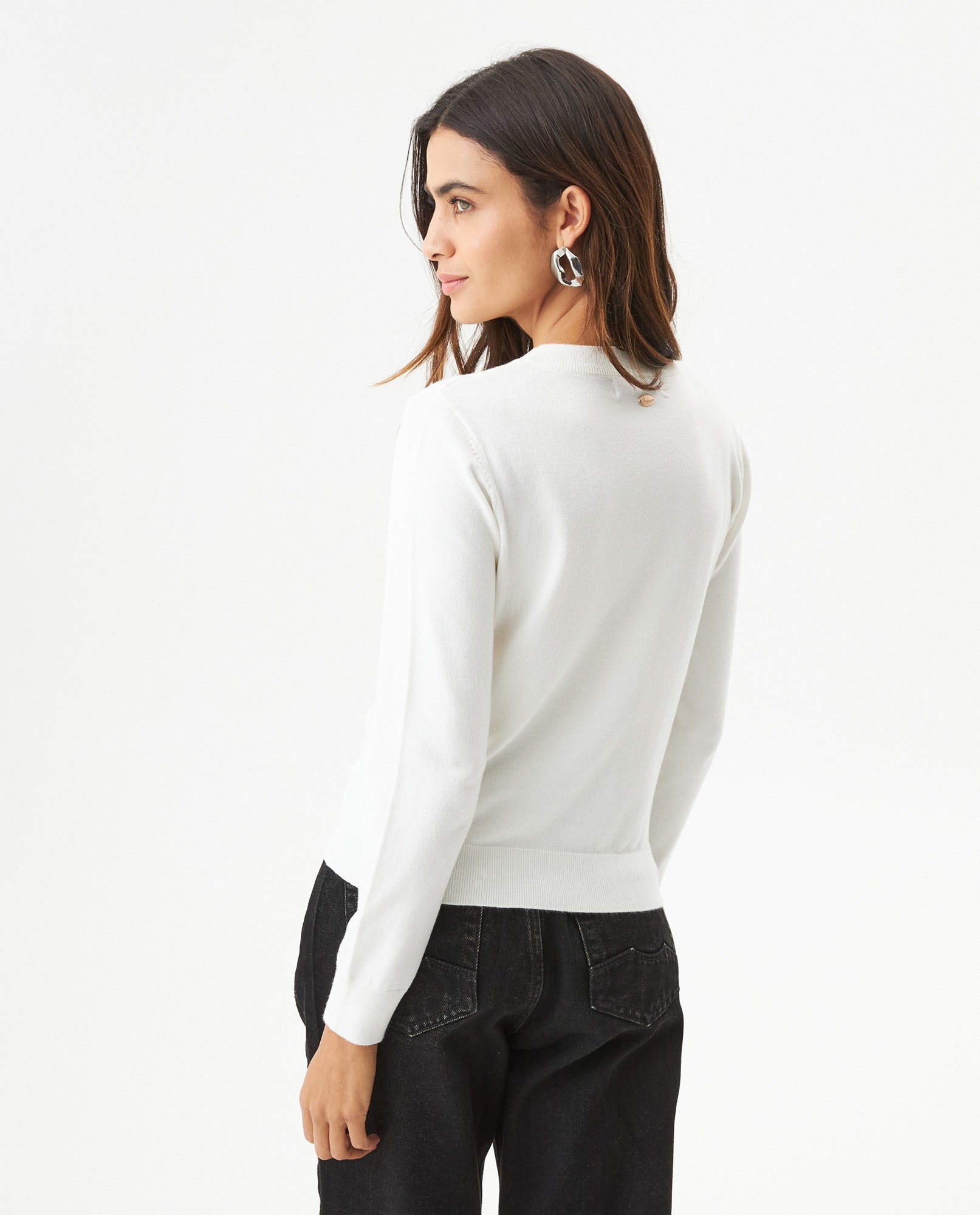 Women's Stone Embellished Crew Neck Sweater in Viscose-Polyamide Blend, Majestic - 5