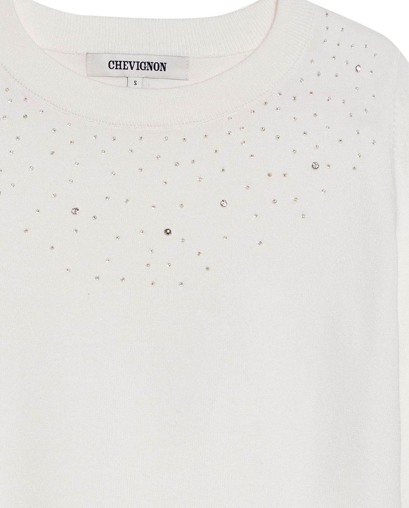 Women's Stone Embellished Crew Neck Sweater in Viscose-Polyamide Blend, Majestic - 7