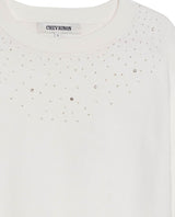 Women's Stone Embellished Crew Neck Sweater in Viscose-Polyamide Blend, Majestic - 7
