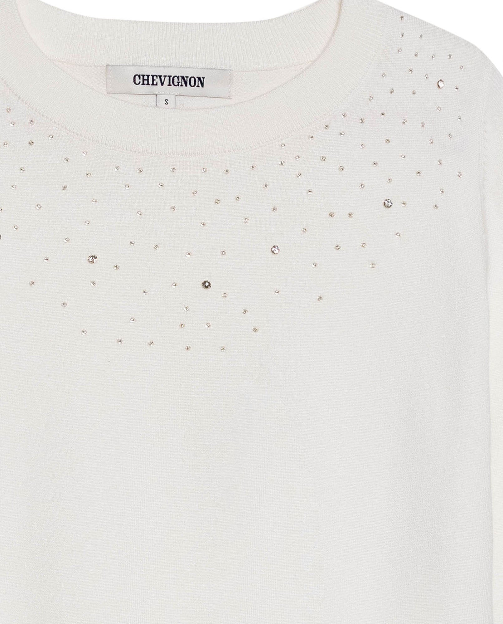 Women's Stone Embellished Crew Neck Sweater in Viscose-Polyamide Blend, Majestic - 7