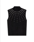 Women's Stone Embellished Halter Knit Top in Acrylic Stretch Blend, Stardust - 1