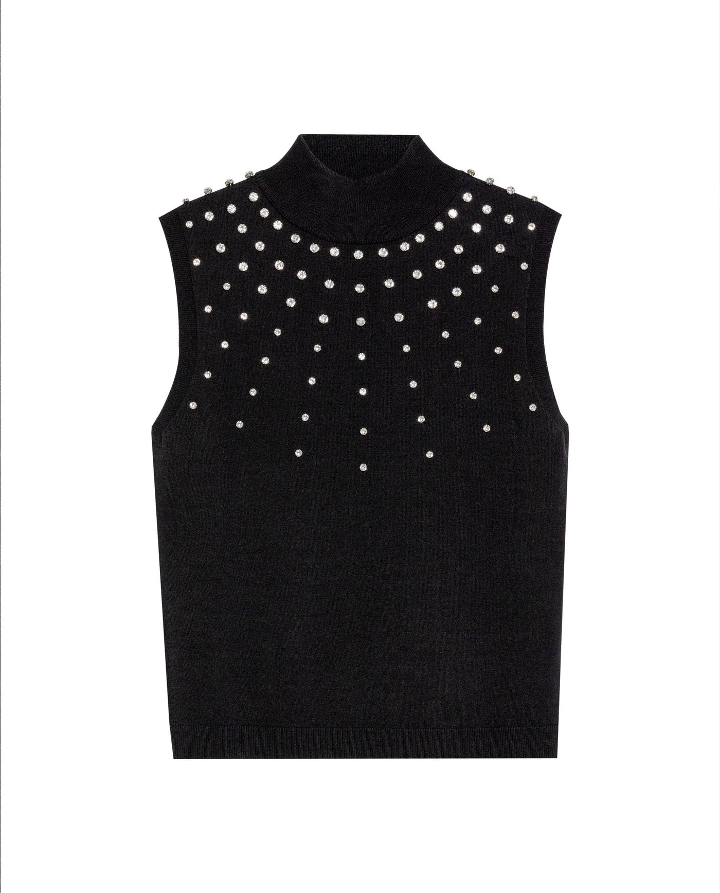 Women's Stone Embellished Halter Knit Top in Acrylic Stretch Blend, Stardust - 1