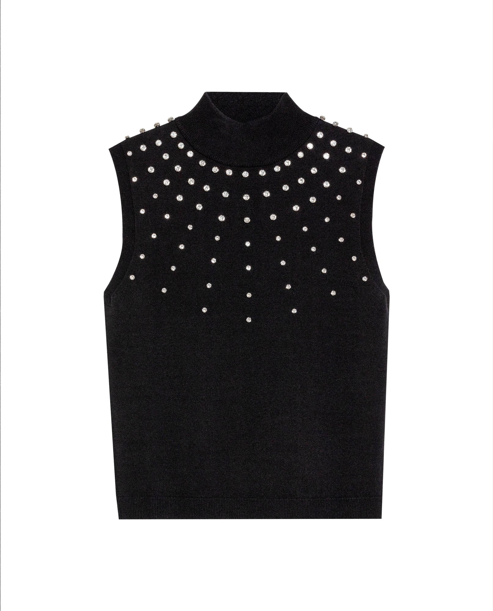Women's Stone Embellished Halter Knit Top in Acrylic Stretch Blend, Stardust - 1