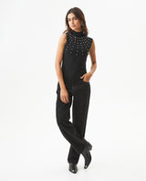 Women's Stone Embellished Halter Knit Top in Acrylic Stretch Blend, Stardust - 3