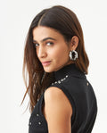 Women's Stone Embellished Halter Knit Top in Acrylic Stretch Blend, Stardust - 6