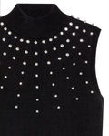 Women's Stone Embellished Halter Knit Top in Acrylic Stretch Blend, Stardust - 7