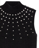 Women's Stone Embellished Halter Knit Top in Acrylic Stretch Blend, Stardust - 7