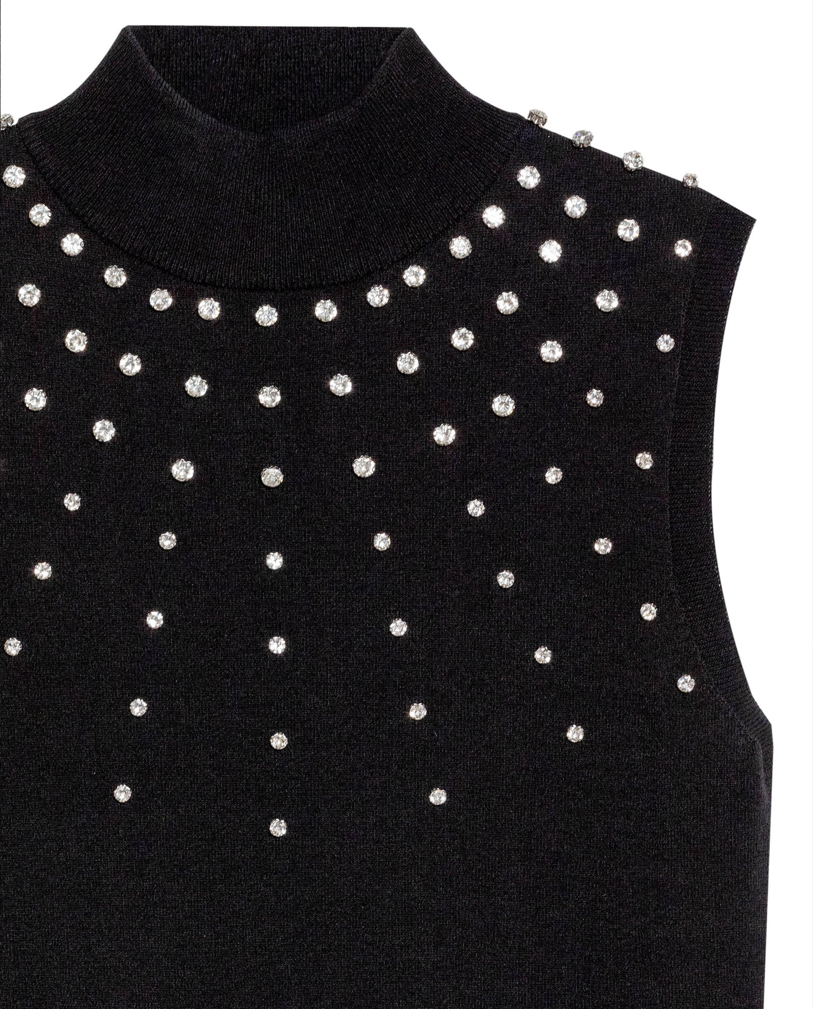 Women's Stone Embellished Halter Knit Top in Acrylic Stretch Blend, Stardust - 7
