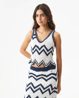 Women's Artisanal Crochet 2-Piece Set Knit Top in Polyester-Cotton Blend, Moonlight - 2