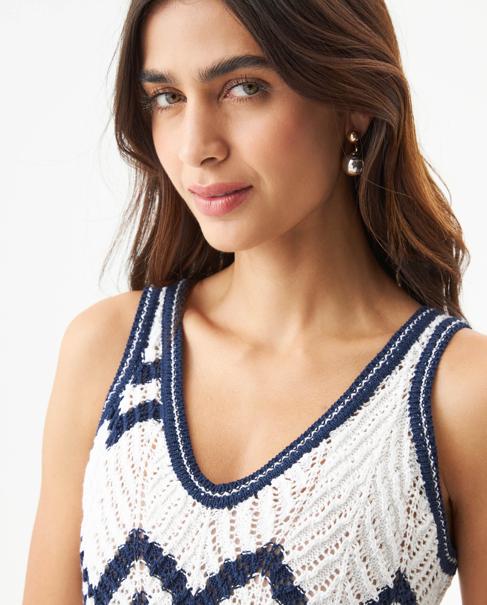 Women's Artisanal Crochet 2-Piece Set Knit Top in Polyester-Cotton Blend, Moonlight - 4
