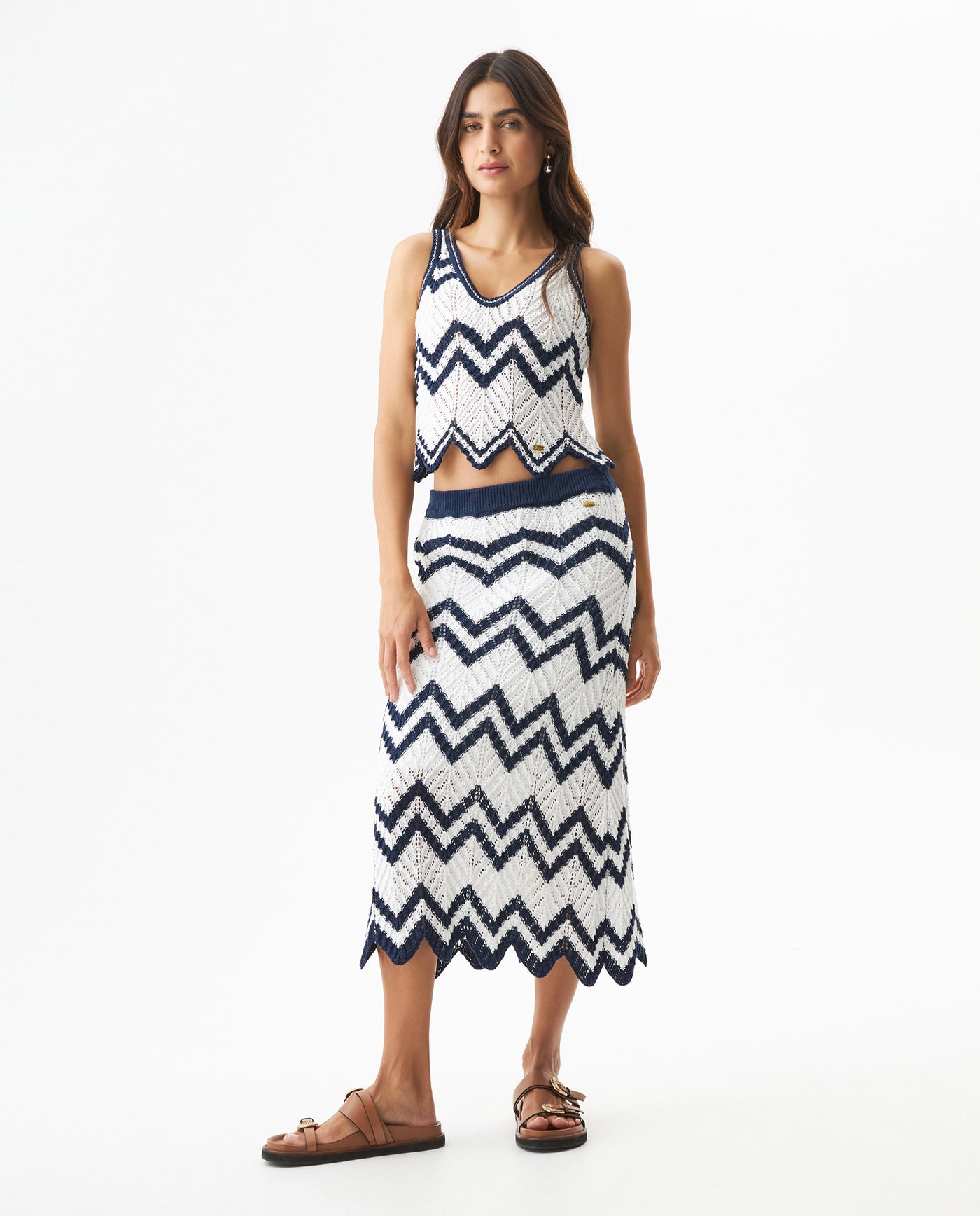 Women's Artisanal Crochet 2-Piece Set Midi Skirt in Polyester-Cotton Blend, Twilight - 3