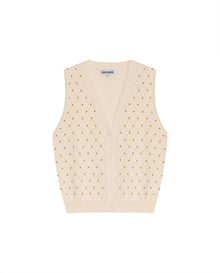 Women's Metal Stud Boho Perforated Knit Vest in Viscose-Polyamide Blend - 3