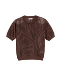 Women's Animal Print Intarsia Short Sleeve Knit Top in Acrylic-Modal Blend - 1