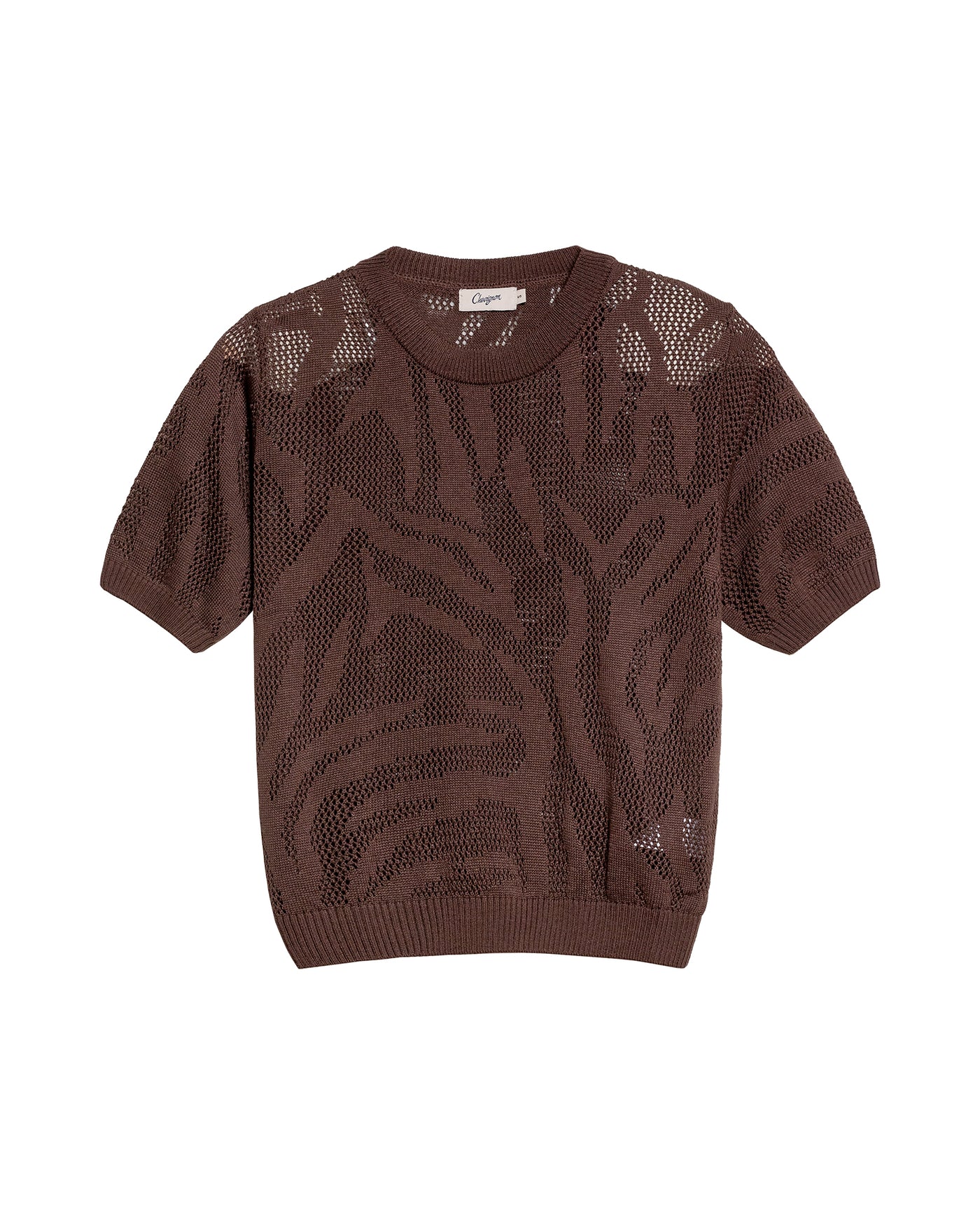 Women's Animal Print Intarsia Short Sleeve Knit Top in Acrylic-Modal Blend - 1