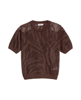 Women's Animal Print Intarsia Short Sleeve Knit Top in Acrylic-Modal Blend - 1