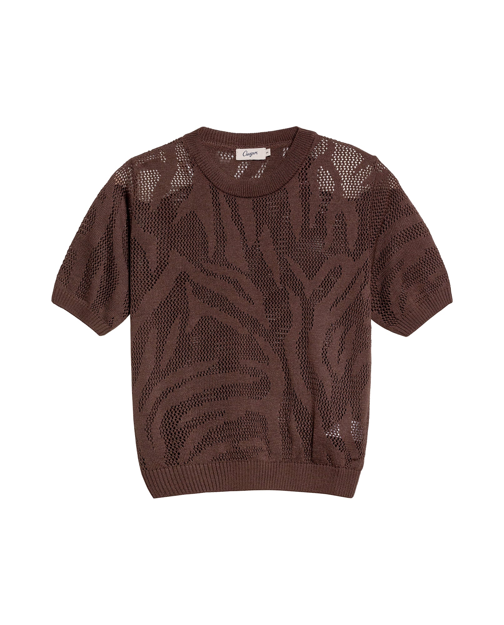 Women's Animal Print Intarsia Short Sleeve Knit Top in Acrylic-Modal Blend - 1