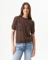 Women's Animal Print Intarsia Short Sleeve Knit Top in Acrylic-Modal Blend - 2