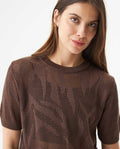 Women's Animal Print Intarsia Short Sleeve Knit Top in Acrylic-Modal Blend - 4