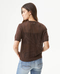 Women's Animal Print Intarsia Short Sleeve Knit Top in Acrylic-Modal Blend - 5