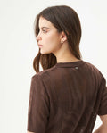 Women's Animal Print Intarsia Short Sleeve Knit Top in Acrylic-Modal Blend - 6