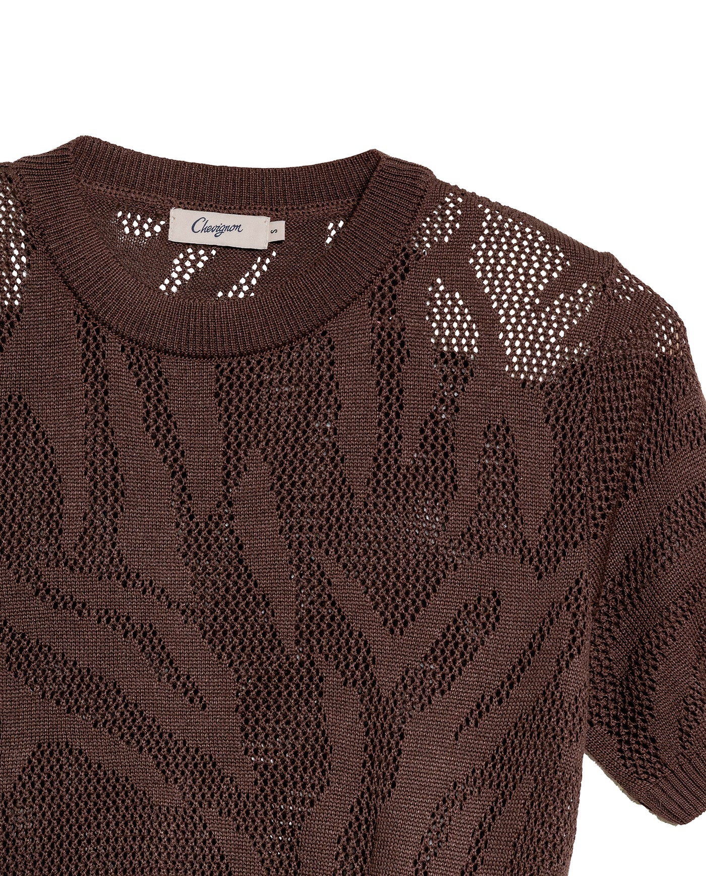 Women's Animal Print Intarsia Short Sleeve Knit Top in Acrylic-Modal Blend - 7