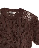 Women's Animal Print Intarsia Short Sleeve Knit Top in Acrylic-Modal Blend - 7