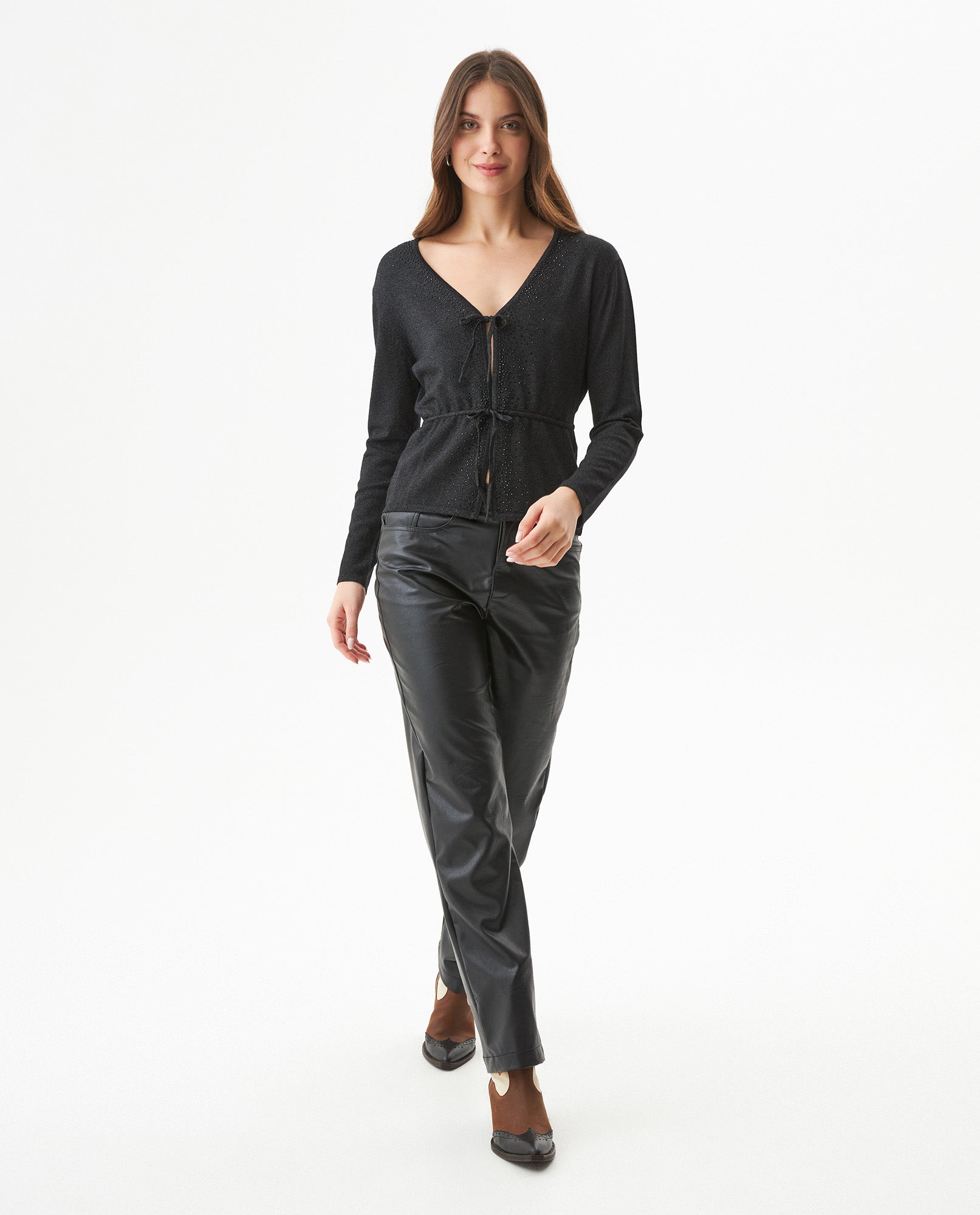 Women's Silver Thread Bow Detail Cardigan in Viscose-Polyester Blend - 3
