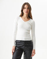 Women's Long Sleeve Heart-Shape V-Neck Knit Top, Compass - 2