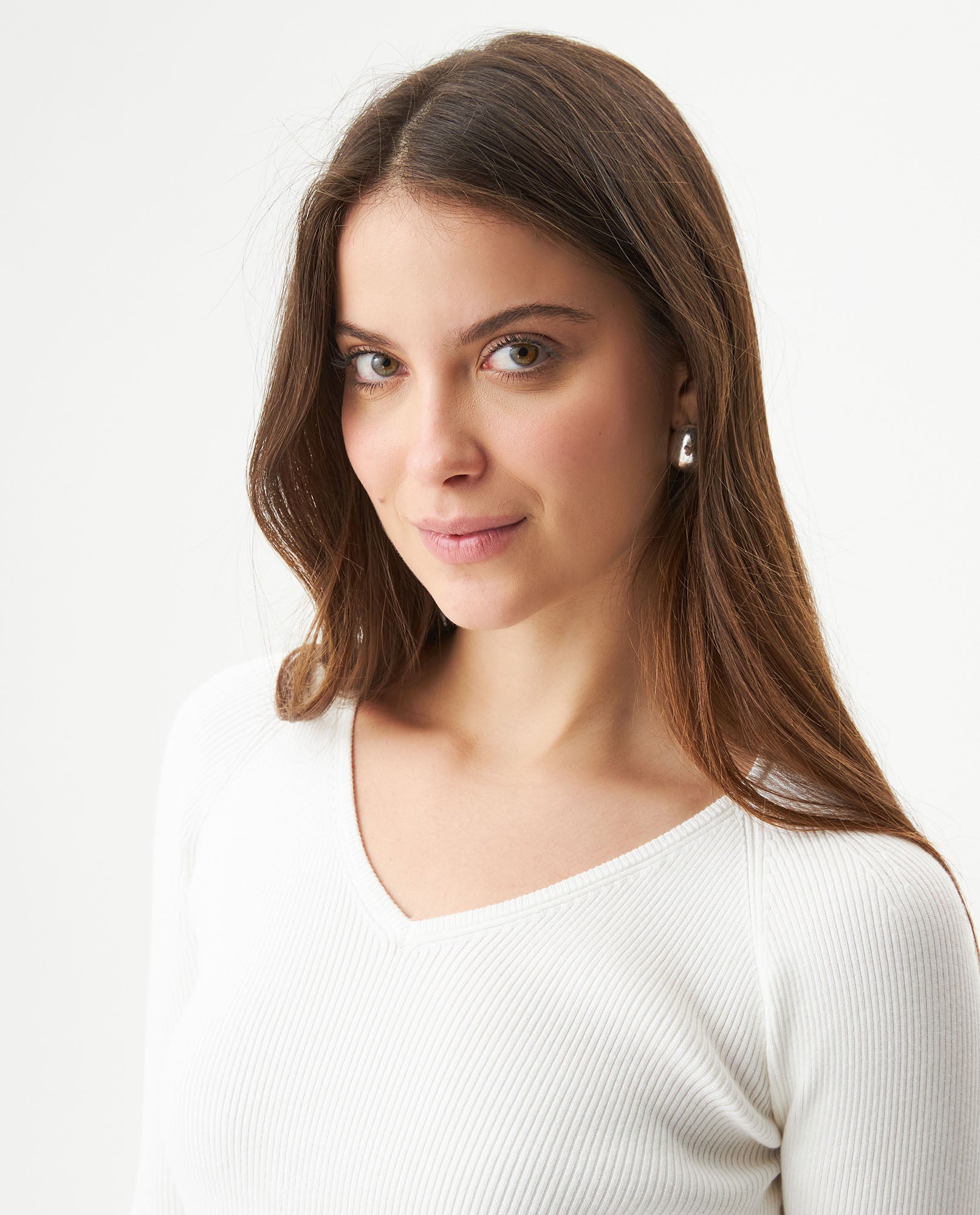 Women's Long Sleeve Heart-Shape V-Neck Knit Top, Compass - 4