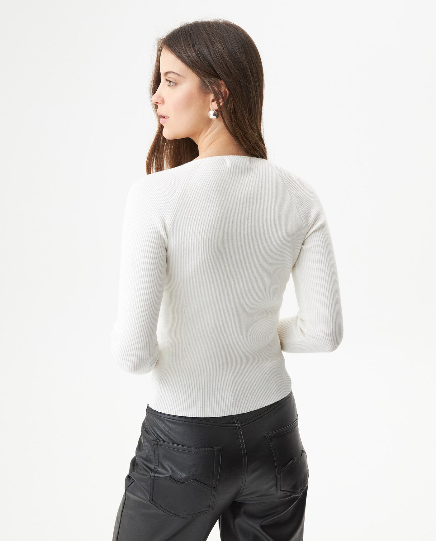 Women's Long Sleeve Heart-Shape V-Neck Knit Top, Compass - 5