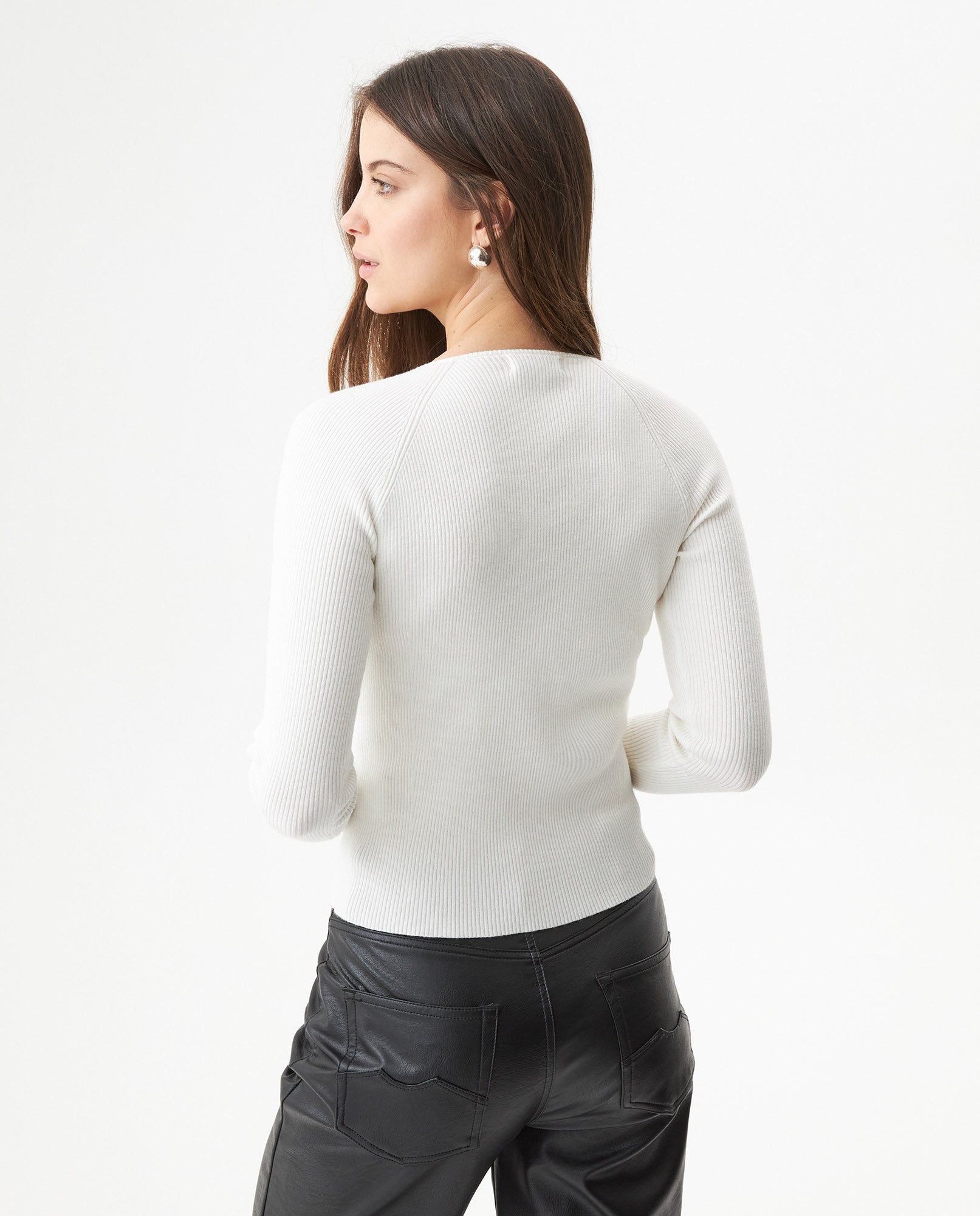 Women's Long Sleeve Heart-Shape V-Neck Knit Top, Compass - 5