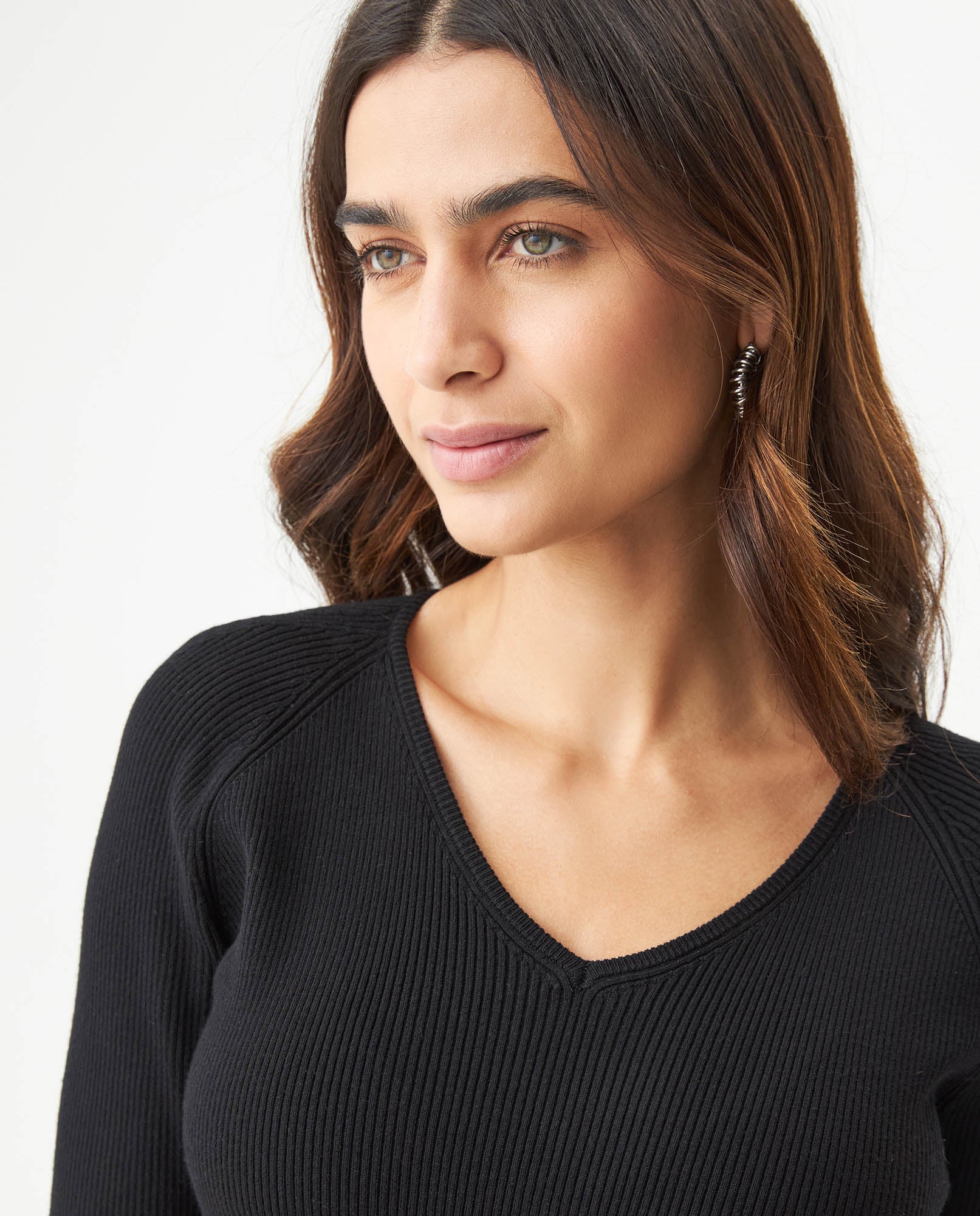 Women's Long Sleeve Heart-Shape V-Neck Knit Top, Compass - 4