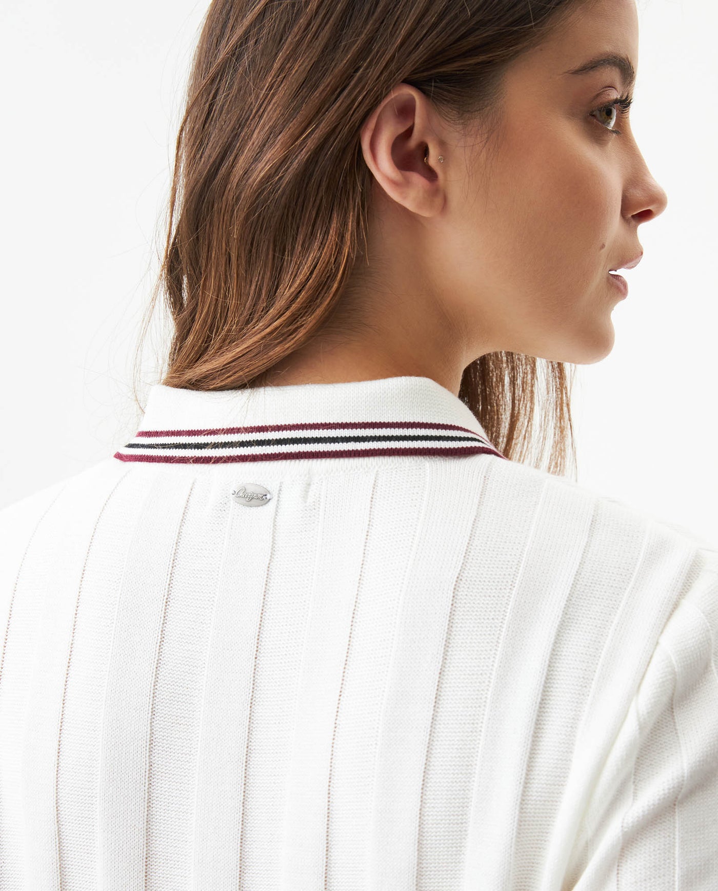 Women's Racing Contrast Knit Polo in Acrylic-Modal Blend - 6
