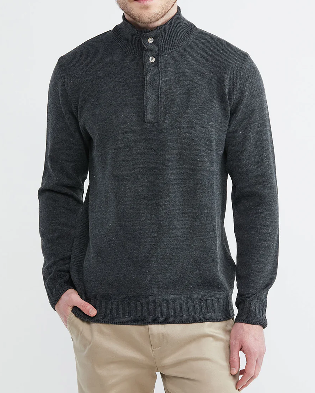 HENLY KNIT SWEATER WITH SUEDE ELBOW PATCHES IN GRAY