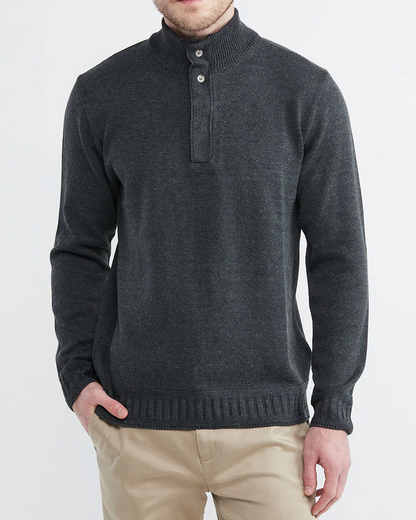 HENLY KNIT SWEATER WITH SUEDE ELBOW PATCHES IN GRAY