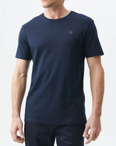 SLIM FIT ROUND NECK COTTON TEE IN NAVY