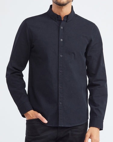 SLIM COTTON TEXTURE SHIRT IN BLACK