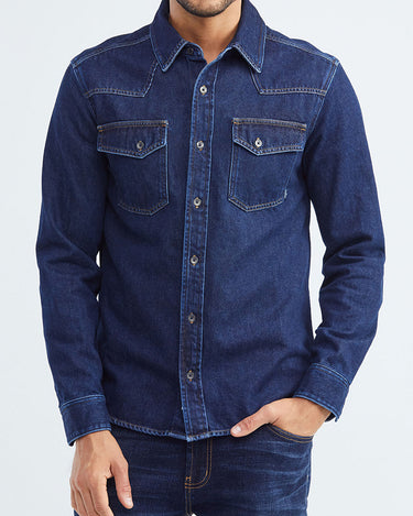 SLIM DARK WASH DENIM SHIRT