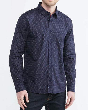 SLIM FIT MICRO DOT COTTON SHIRT IN NAVY