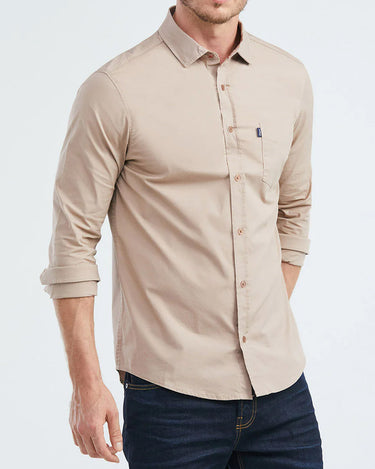 SLIM FIT COTTON SHIRT IN KHAKI