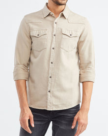 SLIM COTTON UTILITY SHIRT IN BEIGE