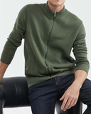 COTTON MOCKNECK FULL ZIP KNIT SWEATER IN GREEN