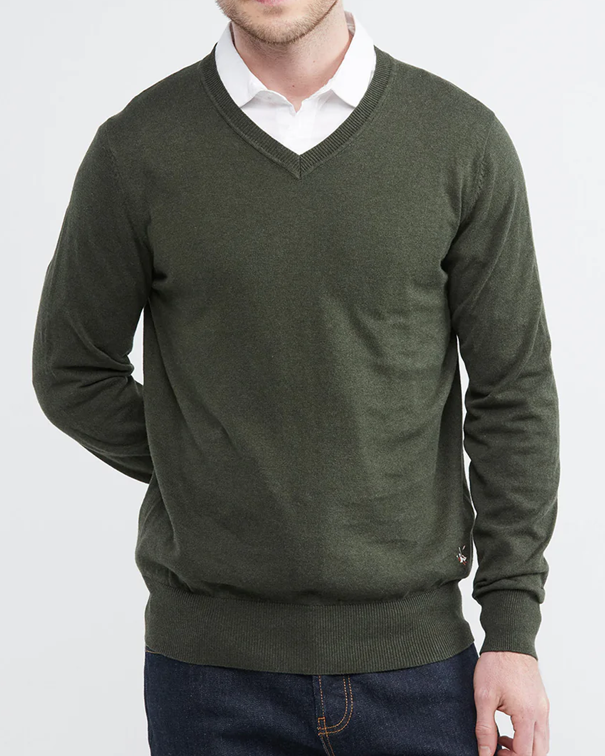 COTTON KNIT V-NECK SWEATER IN GREEN