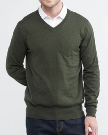 COTTON KNIT V-NECK SWEATER IN GREEN