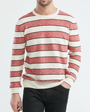 PULL COL ROND RAYÉ EN COTON ROUGE ET BLANC