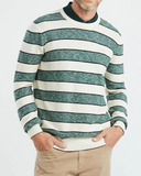 COTTON STRIPED ROUNDNECK SWEATER IN GREEN AND WHITE