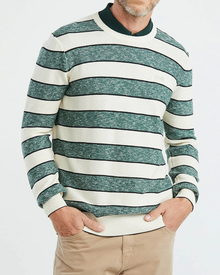 COTTON STRIPED ROUNDNECK SWEATER IN GREEN AND WHITE